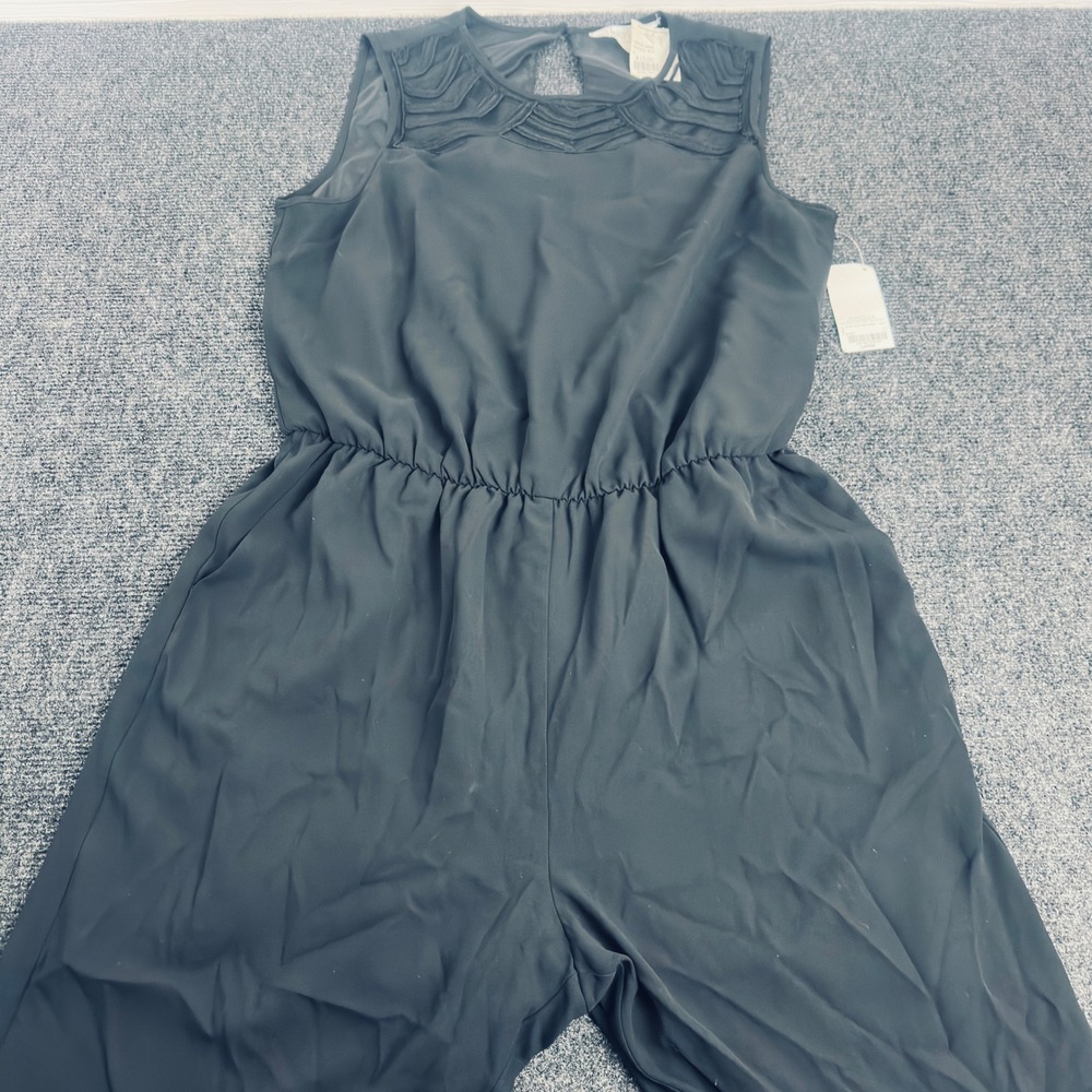 Decree Black Sleeveless Jumpsuit Pleated Mesh Neckline Elastic Waist Large